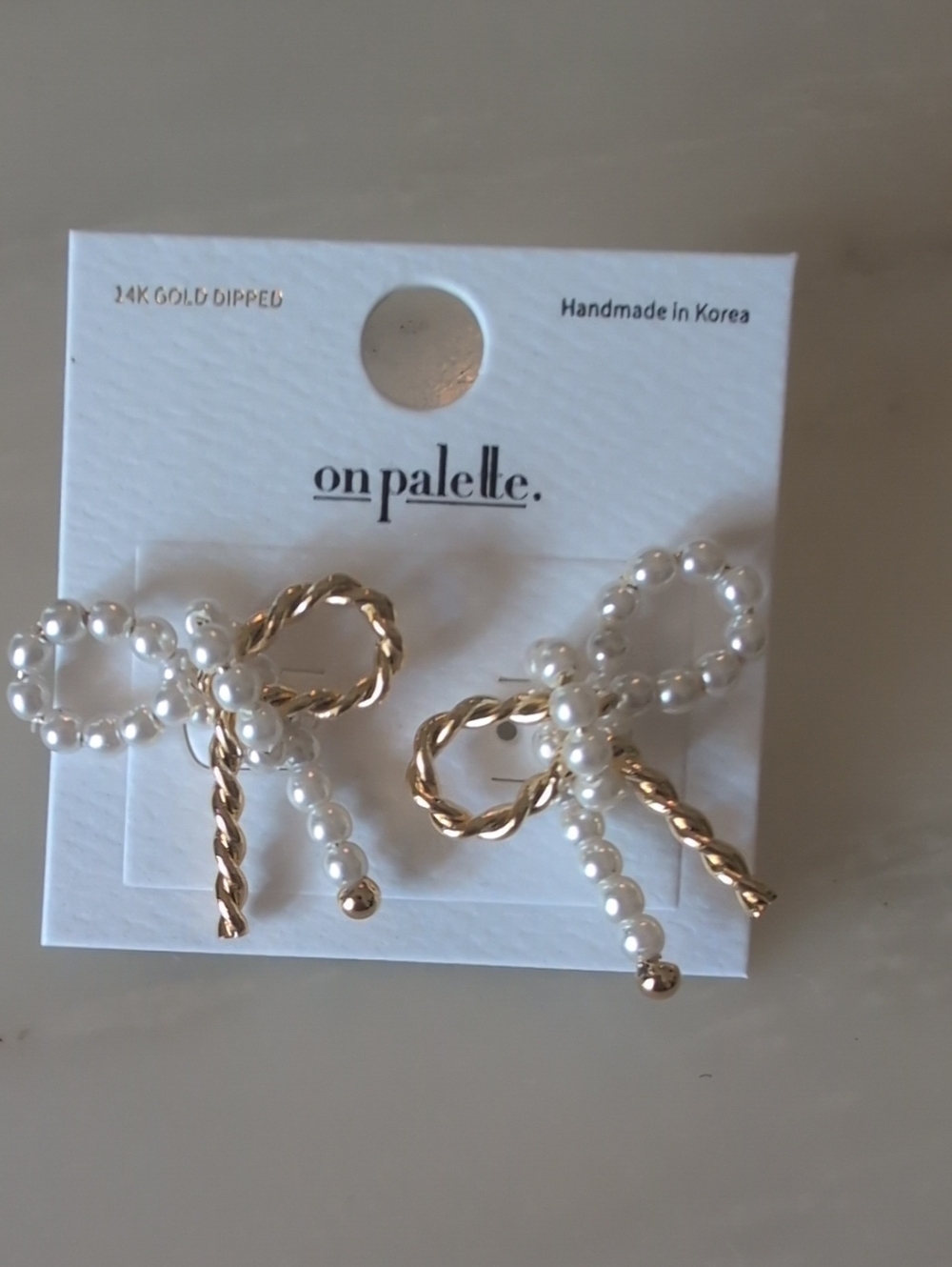 Gold and Pearl Bow Drop Earrings